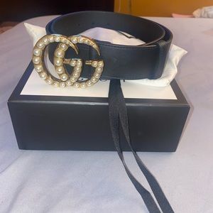 Authentic Gucci GG leather belt with pearl